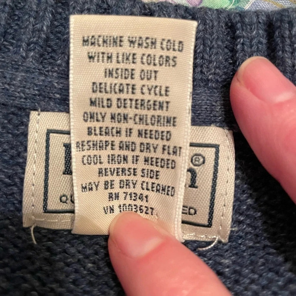 LL Bean 100% Cotton V Neck Pullover Sweater Blue Mens Large Preppy Casual Cozy - Picture 4 of 5